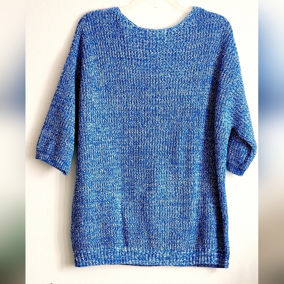 Woman Within Sweaters - Woman Within Blue Pullover Sweater with Chunky Knit and Three-Quarter Sl…